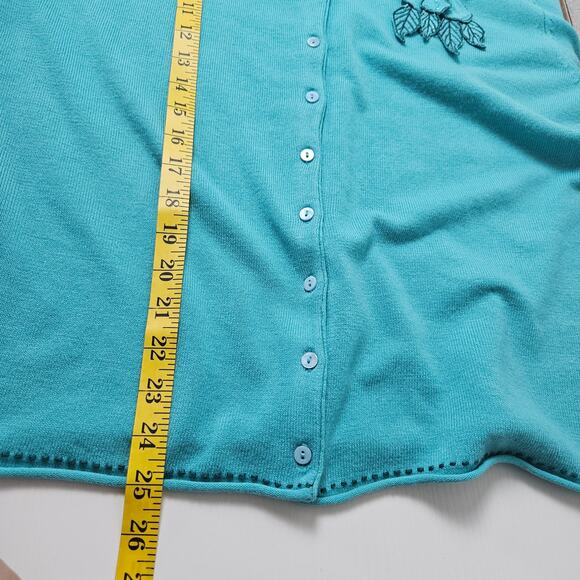 White Stag Cardigan Sweater Womens Large Teal Floral Button Front Knit Cottage - Picture 6 of 6